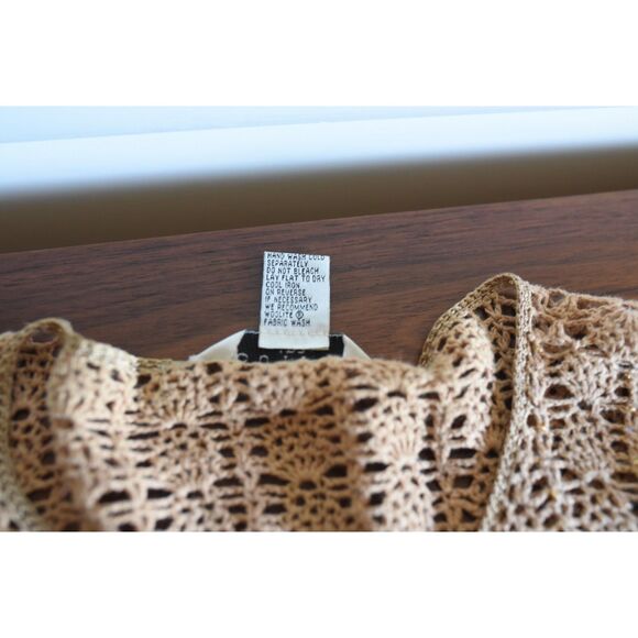 Tan brown Crochet Short sleeve cardigan boho beaded open knit XL vintage summer - Picture 4 of 8